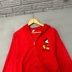 Vintage Walt Disney World Mickey Mouse Zip Up Hoodie Red Large Made in USA